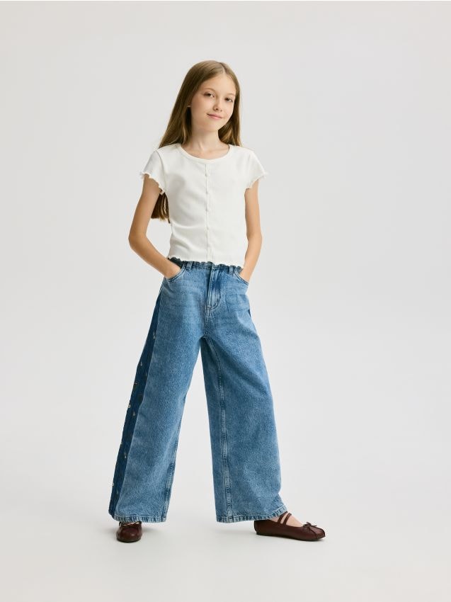 Reserved Reserved - Τζιν παντελόνι wide leg με κεντημένη λεπτομέρεια