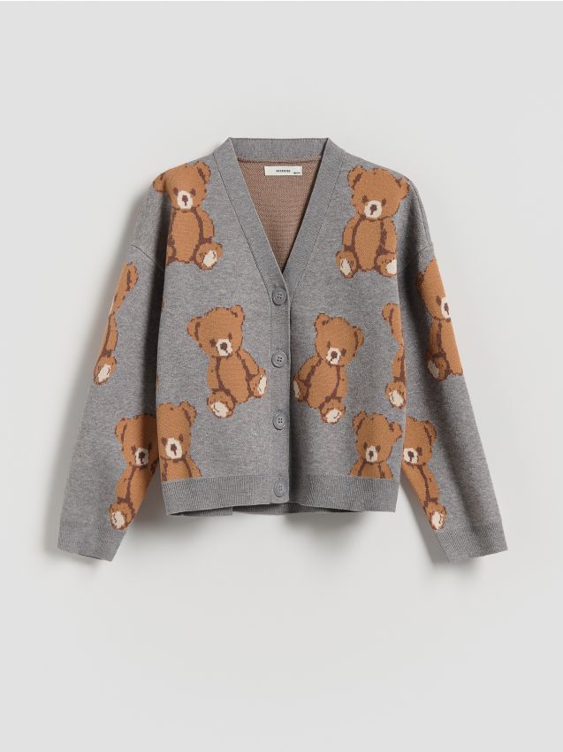 Reserved - Cardigan cu urși și vâscoză - multicolor