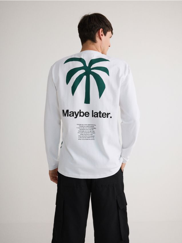 Reserved - tricou regular, cu mânecă lungă și imprimeu - alb