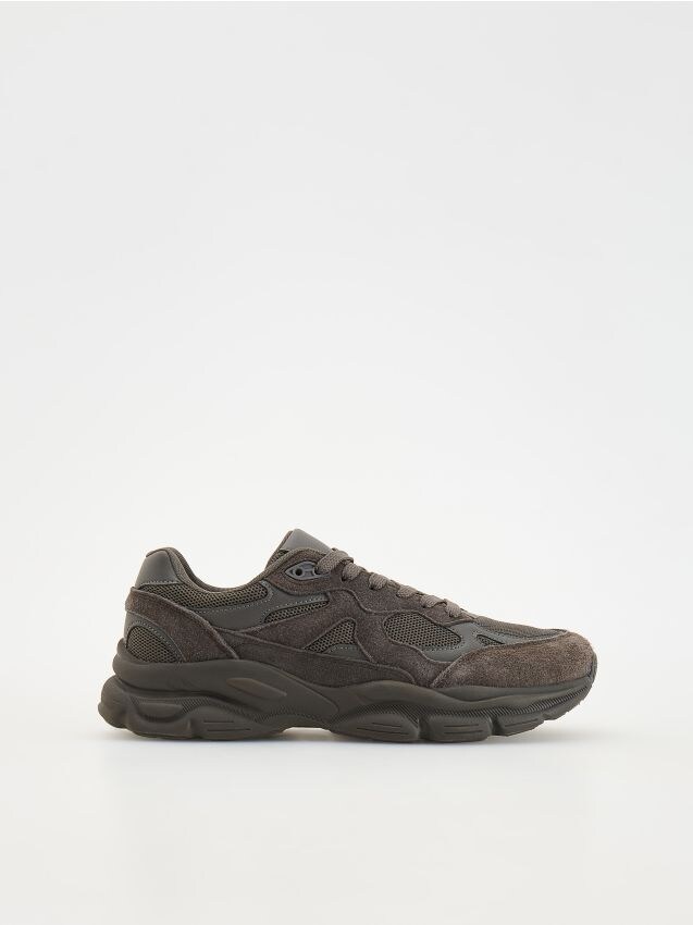 Reserved - pantofi sport din materiale combinate - gri-închis