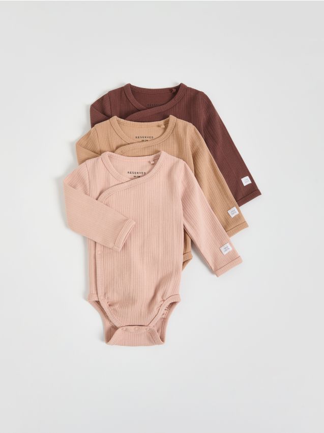 Reserved - Set de 3 body-uri din tricot striat - cafeniu