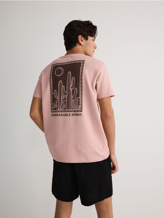Reserved - tricou regular cu imprimeu - roz-pudră