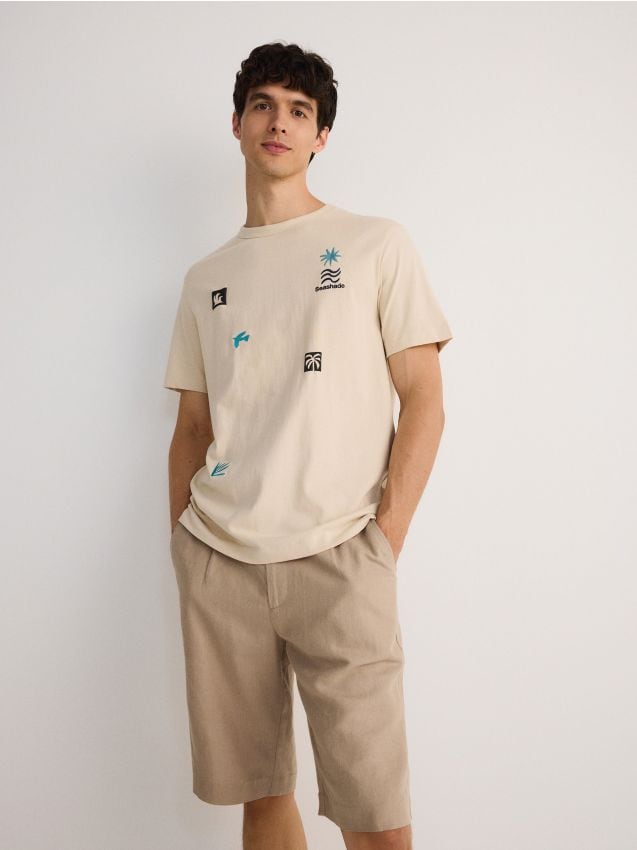 Reserved - tricou comfort fit, cu imprimeu - bej