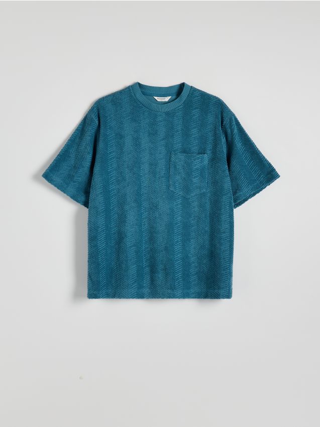 Reserved - tricou boxy cu buzunar - turcoaz
