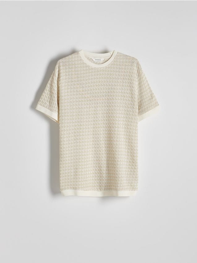 Reserved - tricou regular fit din material structurat - bej