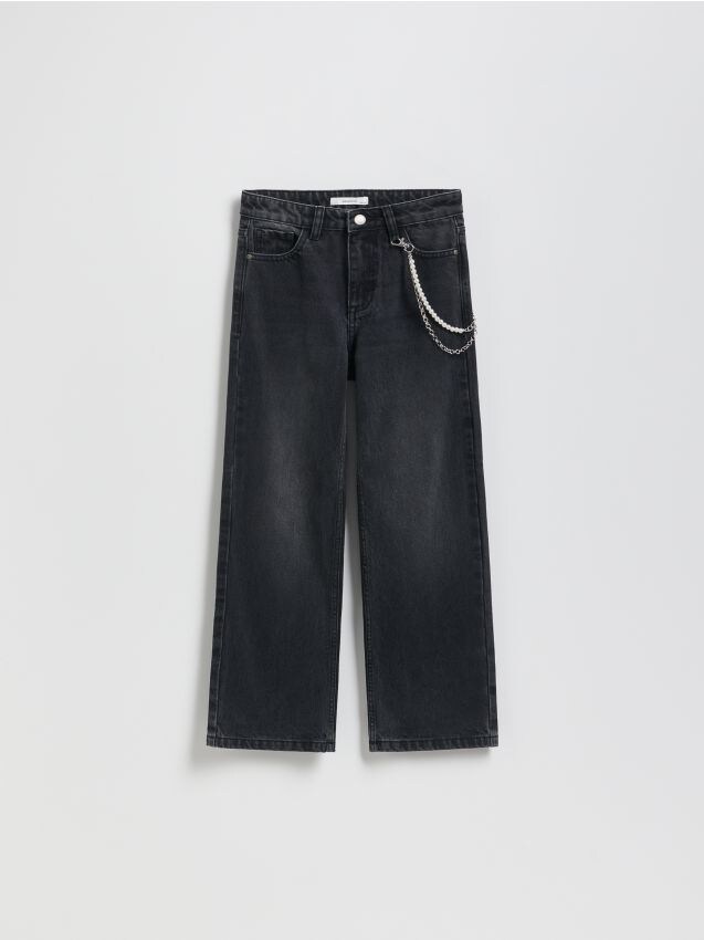 Reserved - GIRLS` JEANS TROUSERS & CHAIN - negru