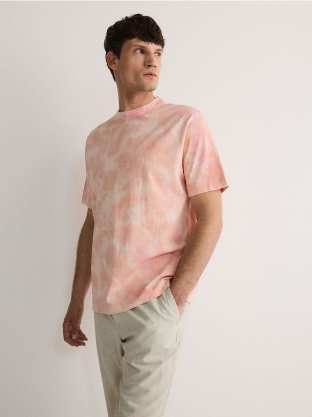 Reserved - tricou boxy cu efect tie-dye - roz
