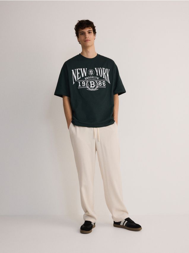 Reserved - tricou boxy cu imprimeu - verde-prăfuit