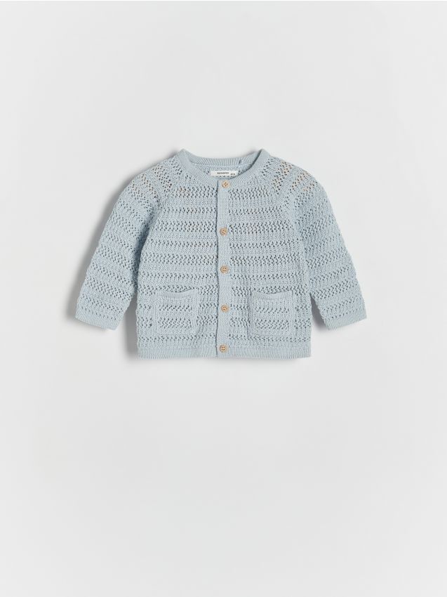 Reserved - cardigan din bumbac cu model ajurat - albastru-deschis