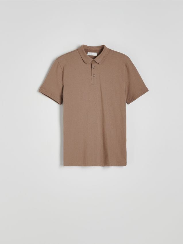 Reserved - Tricou polo regular fit, din bumbac - cafeniu