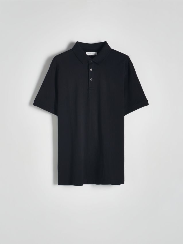 Reserved - Tricou polo regular din bumbac - negru