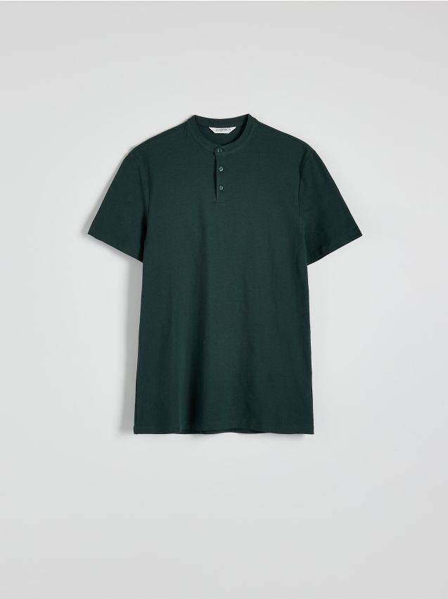 Reserved - Tricou polo cu guler perkins - verde-metalizat