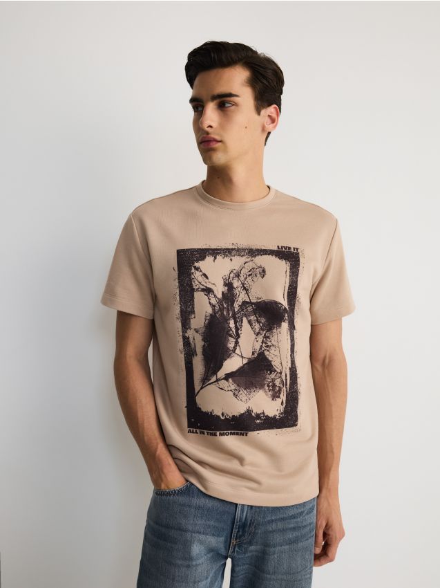Reserved - tricou boxy cu imprimeu - bej