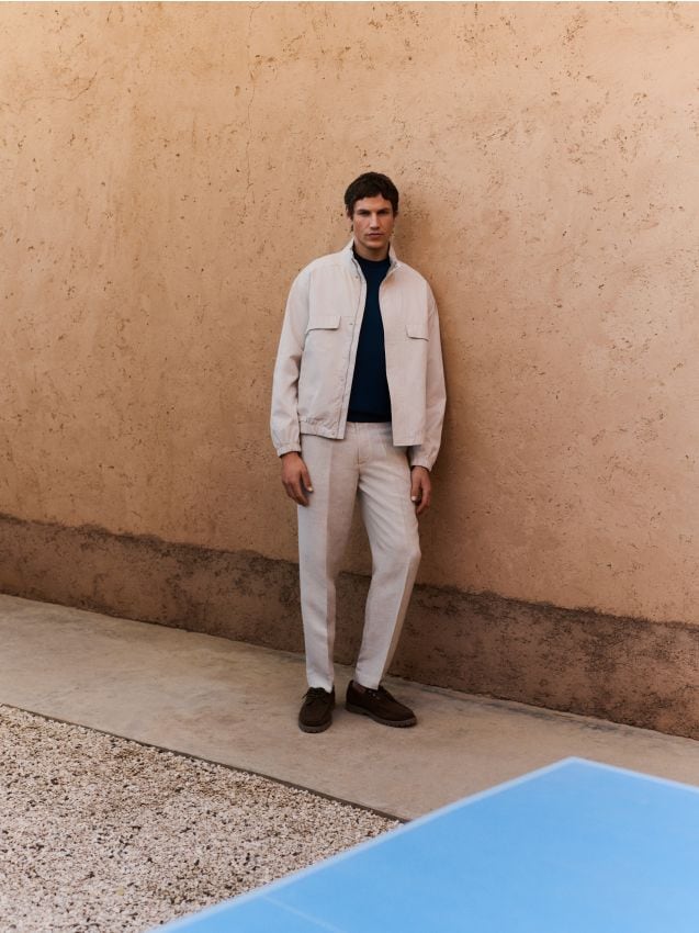 Chino regular trousers with linen blend - RESERVED