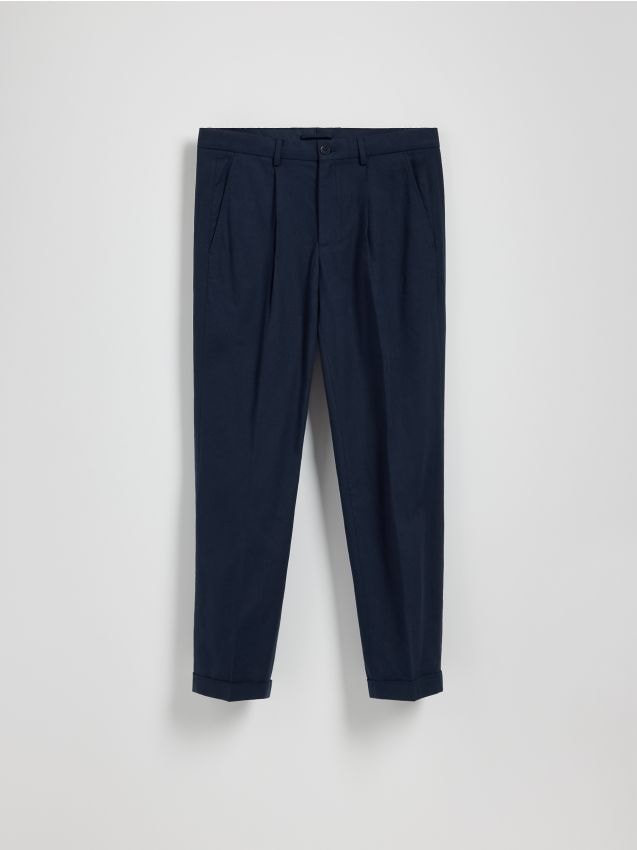 Reserved - Pantaloni chino slim cu adaos de in - bleumarin Reserved - Pantaloni chino slim cu adaos de in - bleumarin