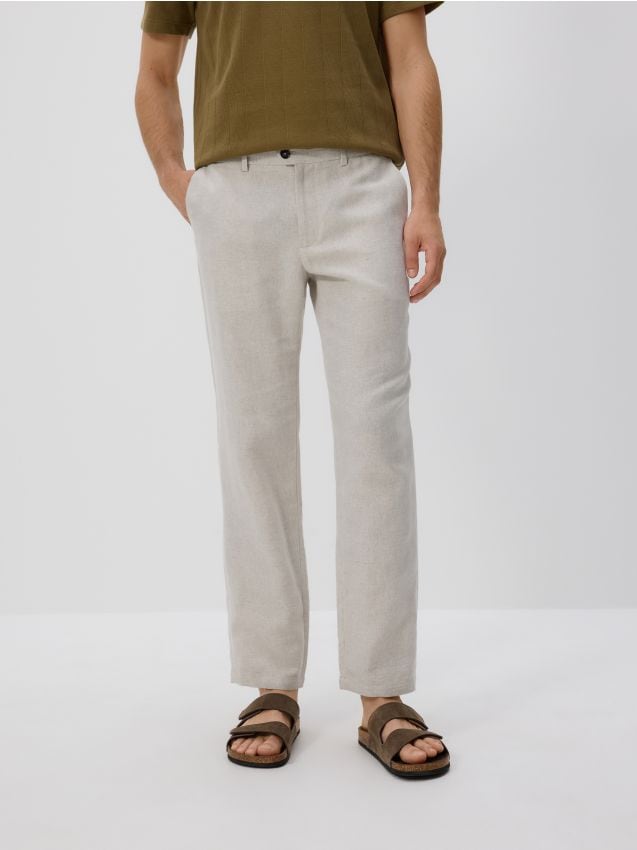 Reserved - Pantaloni chino regular cu adaos de in - bej Reserved - Pantaloni chino regular cu adaos de in - bej