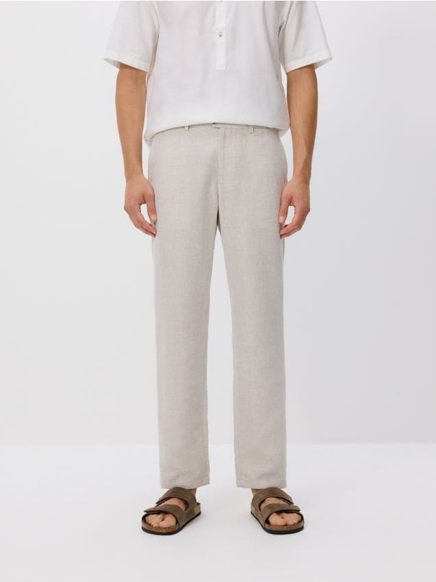 Chino regular trousers with linen blend - RESERVED