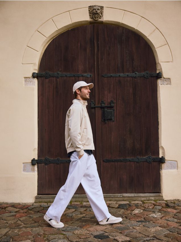 Reserved - Pantaloni loose cu adaos de in - alb Reserved - Pantaloni loose cu adaos de in - alb