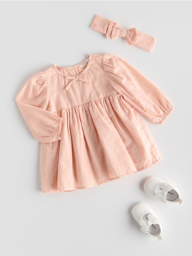 Reserved - Set cu rochie și bentiță - roz-pudră