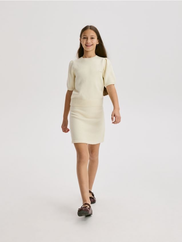 Reserved - Pulover cu mâneci scurte - crem