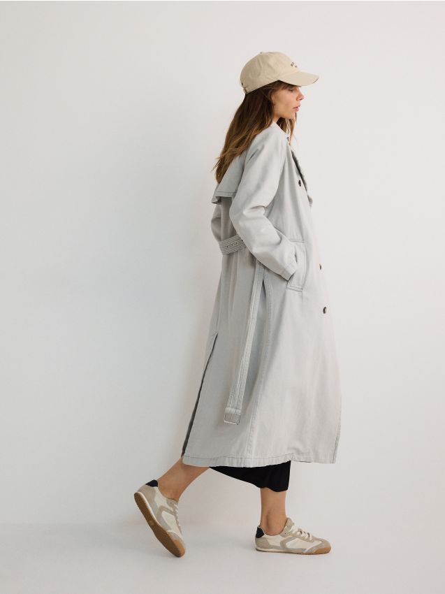 Reserved - LADIES` COAT & BELT - gri deschis