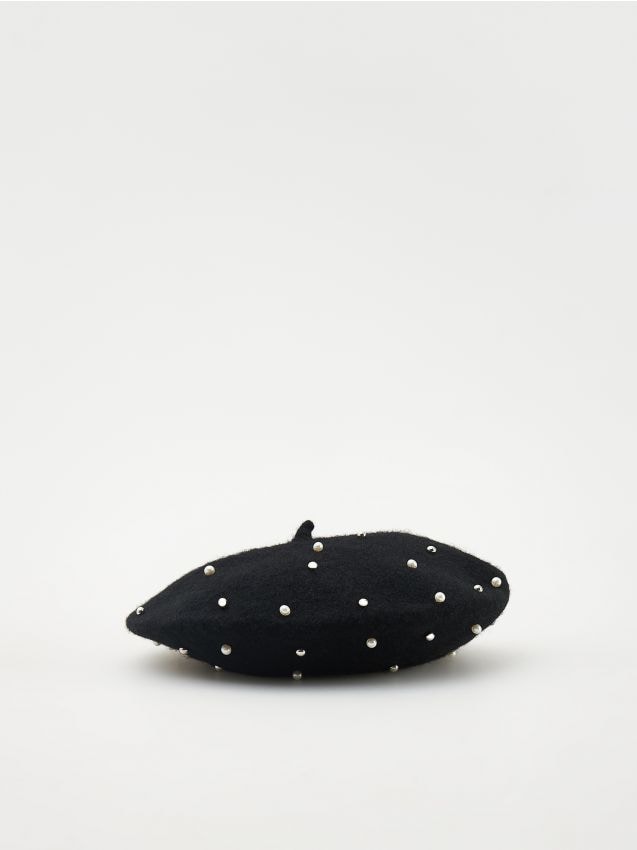Wool rich beret with pearl detailing - RESERVED