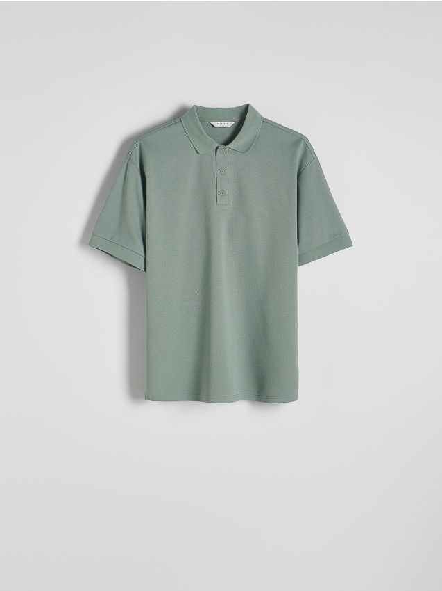 Reserved - Tricou polo boxy - verde-oliv deschis