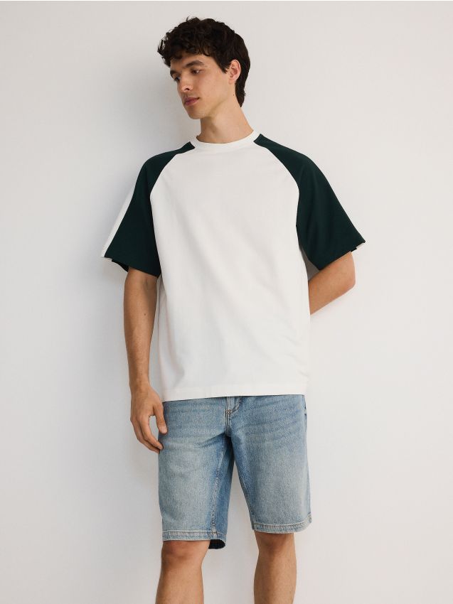 Reserved - Tricou oversized cu mâneci raglan - crem