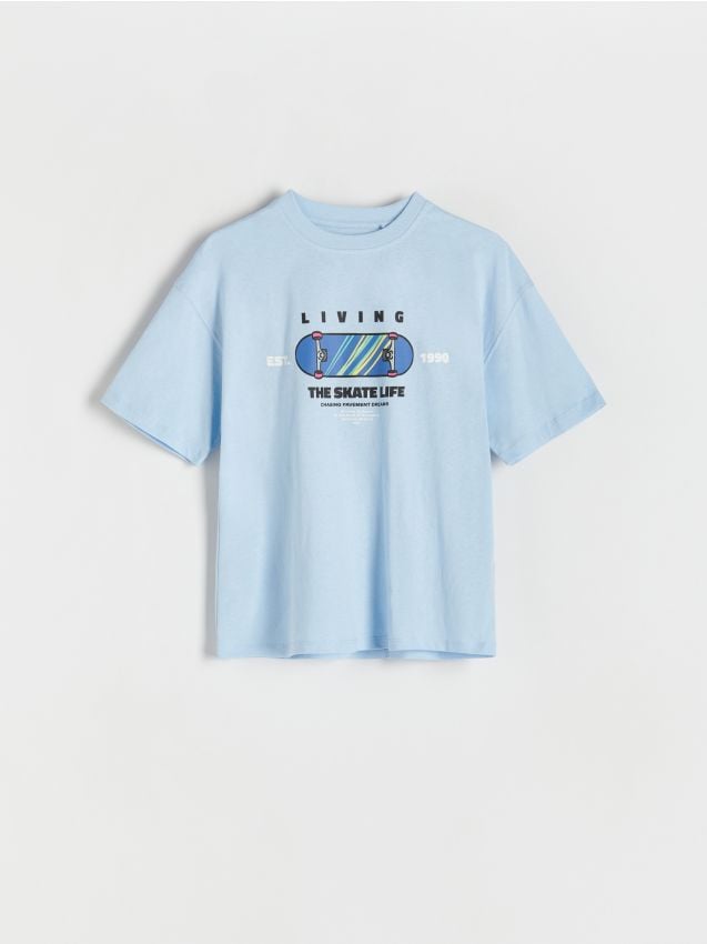 Reserved - tricou oversized cu imprimeu - albastru-pal