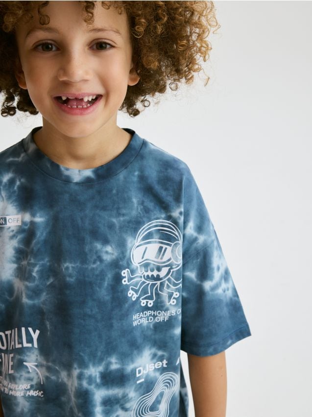 Reserved - tricou oversized cu imprimeu - albastru metalizat