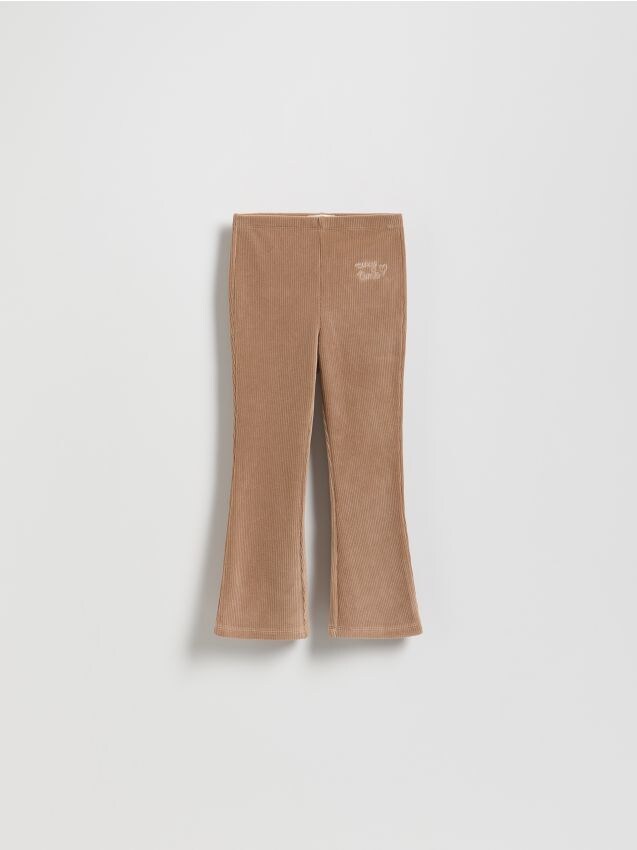 Reserved - Pantaloni tricotate cu broderie - cafeniu