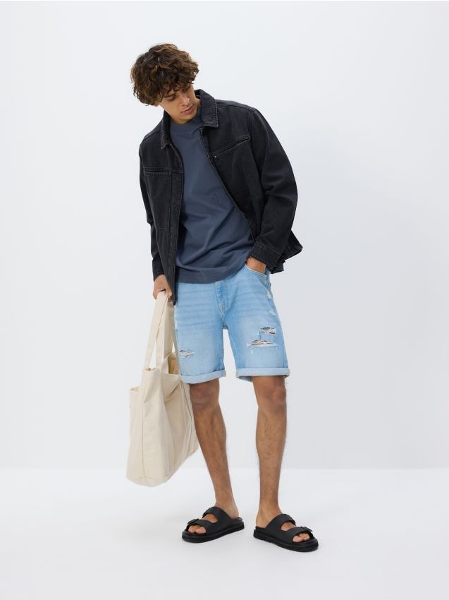 Reserved - Pantaloni scurți slim fit din denim - albastru