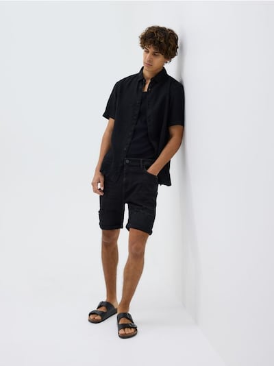 Slim fit farmer sort nadrág