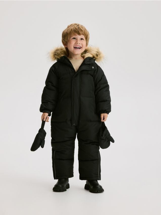 Reserved - Salopetă de iarnă căptușită, cu mitene - negru