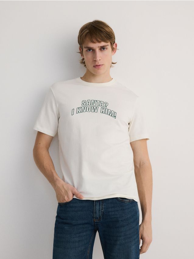 Regular fit T-shirt met kerstslogan - RESERVED