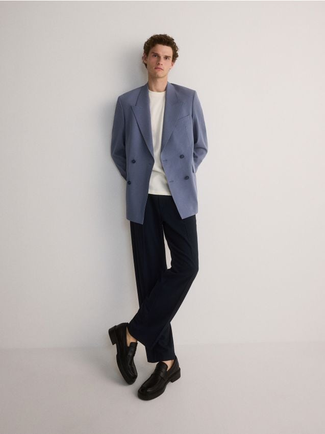 Reserved - sacou comfort fit - albastru metalizat