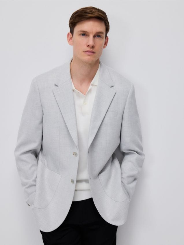 Reserved - Sacou slim fit cu adaos de viscoză - gri deschis Reserved - Sacou slim fit cu adaos de viscoză - gri deschis