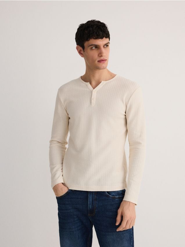 Slim fit rib knit long sleeve T-shirt - RESERVED