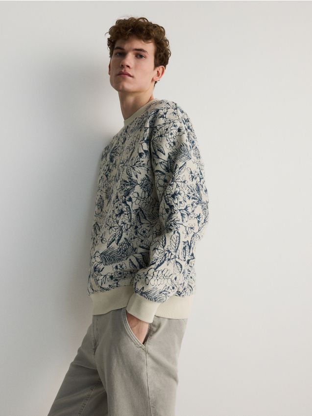 Reserved - hanorac cu model jacard - bleumarin