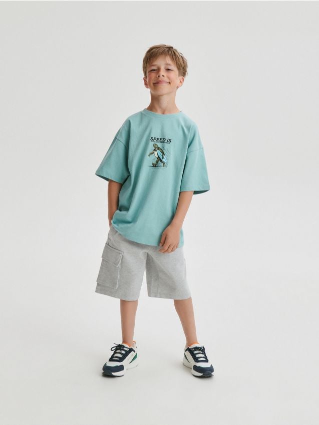 Reserved - tricou oversized cu imprimeu - verde-mentă