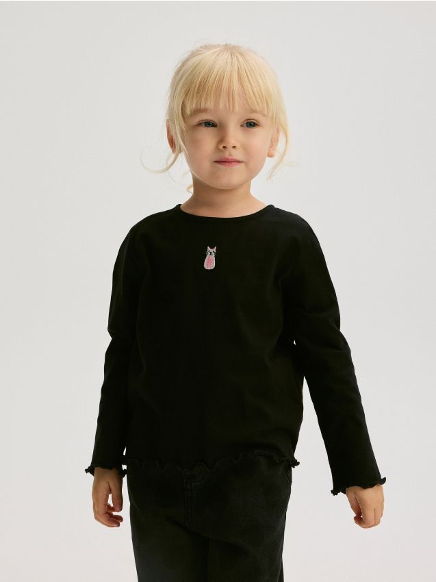 Reserved - Tricou din bumbac cu broderie - negru