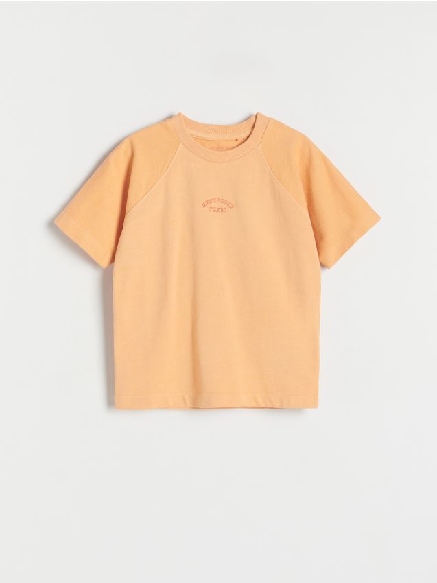 Reserved - tricou oversized cu inscripție - oranj-deschis