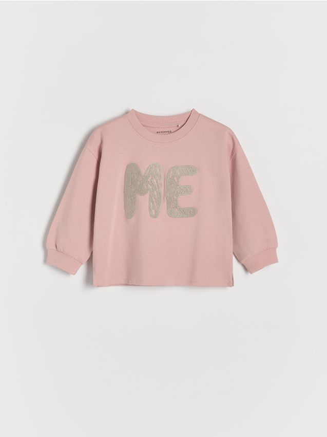 Reserved - tricou cu mânecă lungă și aplicație - roz-pudră