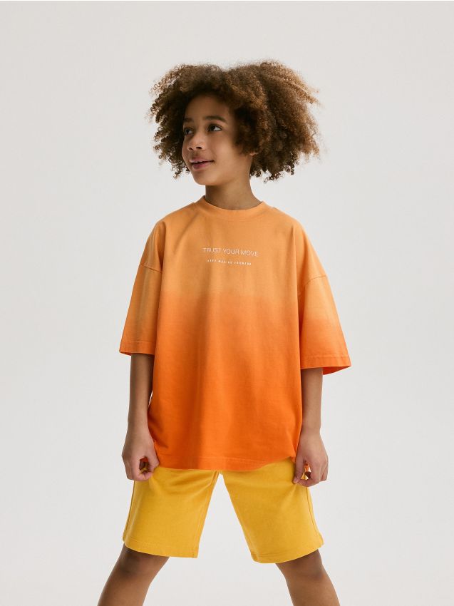 Reserved - tricou oversized din bumbac - oranj-deschis