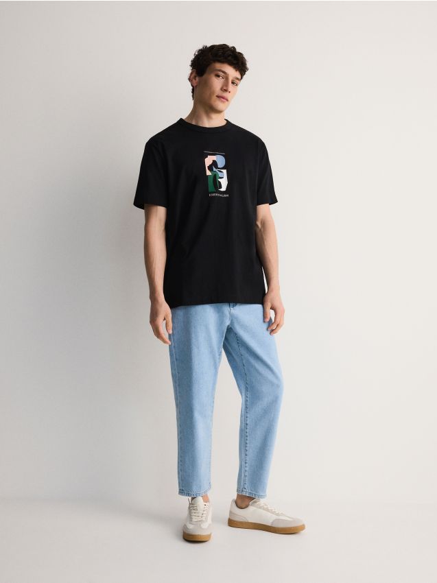 Reserved - tricou comfort fit, cu imprimeu - negru