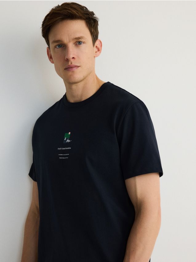 Reserved - tricou cu croială regular și imprimeu - bleumarin