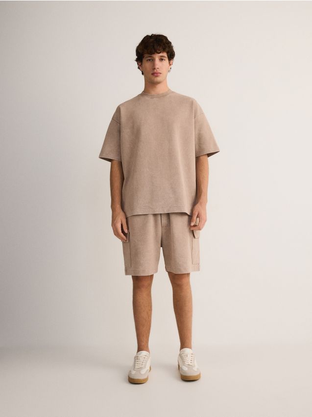 Reserved - tricou oversized cu efect prespălat - bej