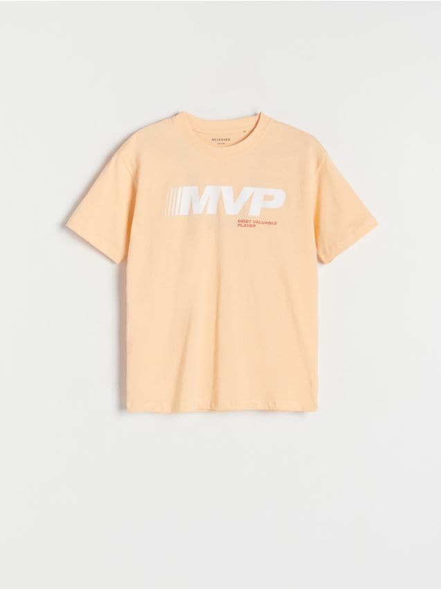 Reserved - tricou din bumbac cu imprimeu - oranj-deschis