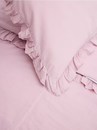 Jogo de cama em algodão com guarnição de folhos