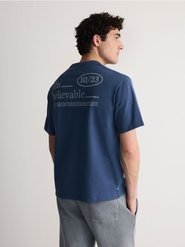 Reserved - tricou oversized cu imprimeu pe spate - bleumarin